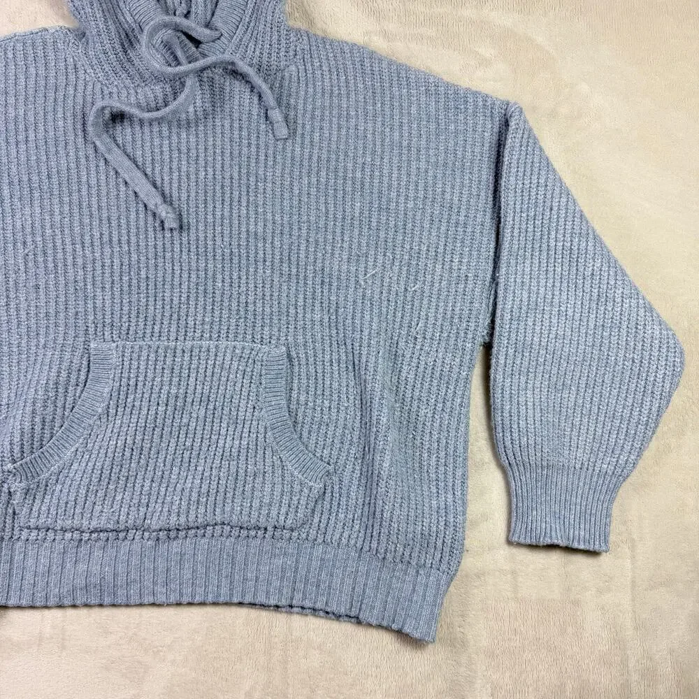 American Eagle Women’s Light Blue Chunky Knit Hooded Sweater Size L Relaxed